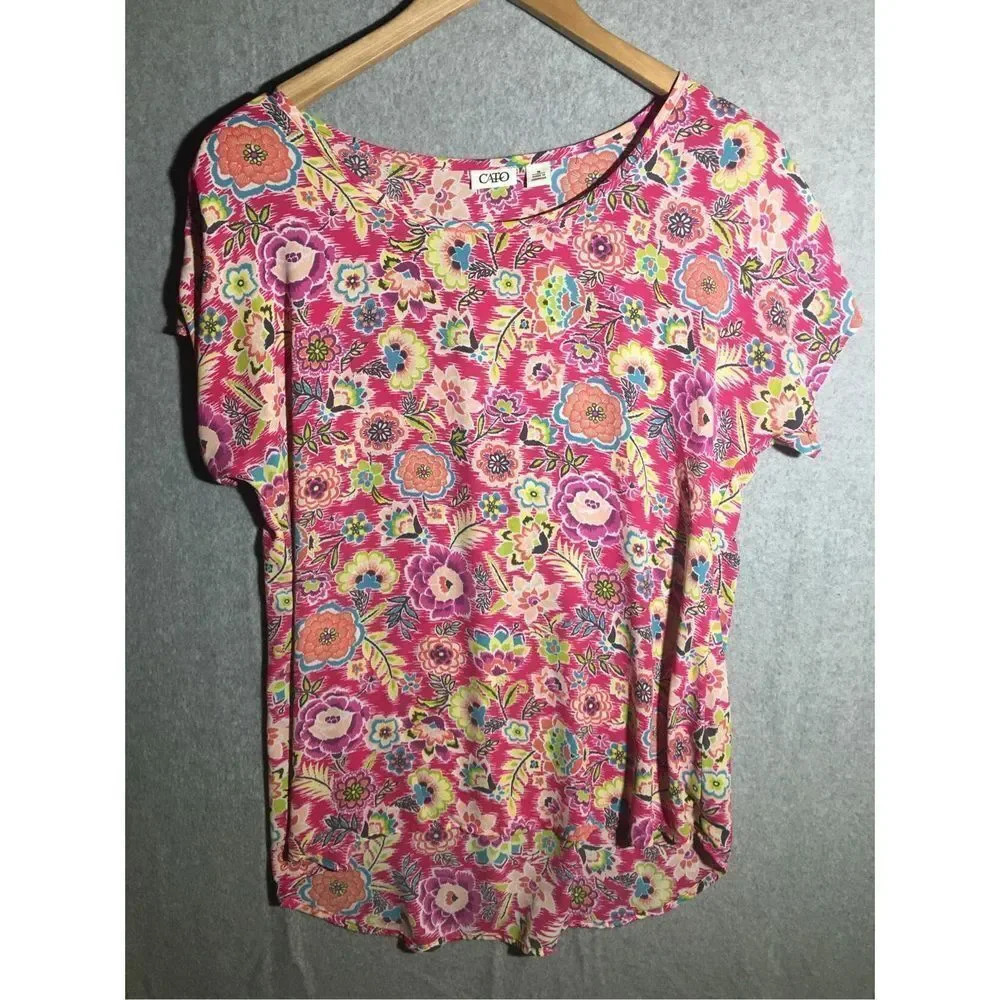 Womens Cato Blouse Large Floral Print Colorful Childlike Scoop Neck Work Career